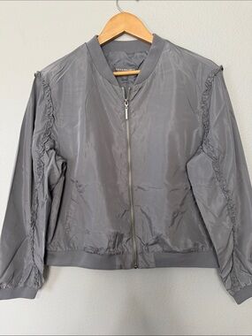 Kate & Mallory Shiny Gray Bomber Jacket Large